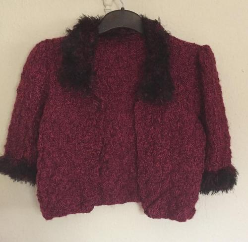 Dark Red Cardigan Basket Weave